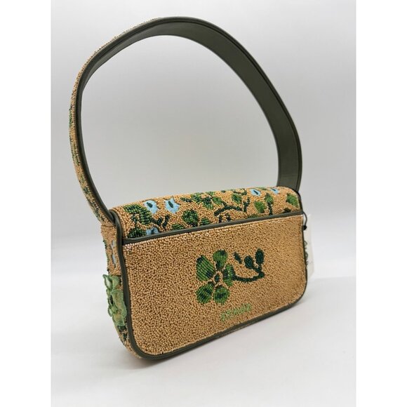 STAUD Tommy beaded floral shoulder bag + Dust bag Green Moss Tapestry - Picture 6 of 16